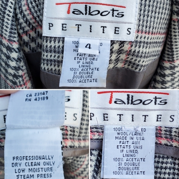Vintage 90s Talbots Pink Gray Herringbone Glen Plaid Skirt Blazer Suit Set Sm - Picture 8 of 9
